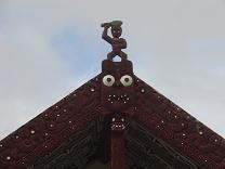 Maori Carving on Roof of Meeting House, Whaka, Rotorua, New Zealand